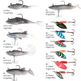 Dr.Fish Fishing Lures Spinnerbait Set, 12pcs Fishing Spinners Kit with Tackle Box Included Spinners Willow Leaf Soft Lure with Jig Head for Trout Bass Freshwater