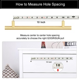 QOGRISUN 2-Pack Solid Brass Cabinet Pulls, Gold Long Drawer Handles, 10 Inch Hole Center for Large Kitchen Cabinets, Cupboard, Dresser, Wardrobe Closet Door, Brushed Brass Finish