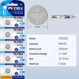 PKCELL CR1220 Battery CR 1220 3V Lithium Battery (10 Count (Pack of 1))