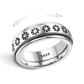 MILACOLATO 925 Sterling Silver Anxiety Ring for Women Men Platinum Plated Sterling Silver Band Fidget Ring Flower Spinner Ring Stress Anxiety Relief Item, Size 10