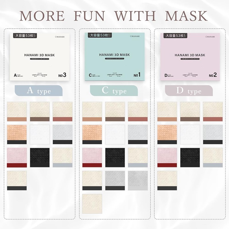 Bijouox ha-9 Non-Woven Mask, Bi-Color, 53 Pieces, 3D Mask, Small