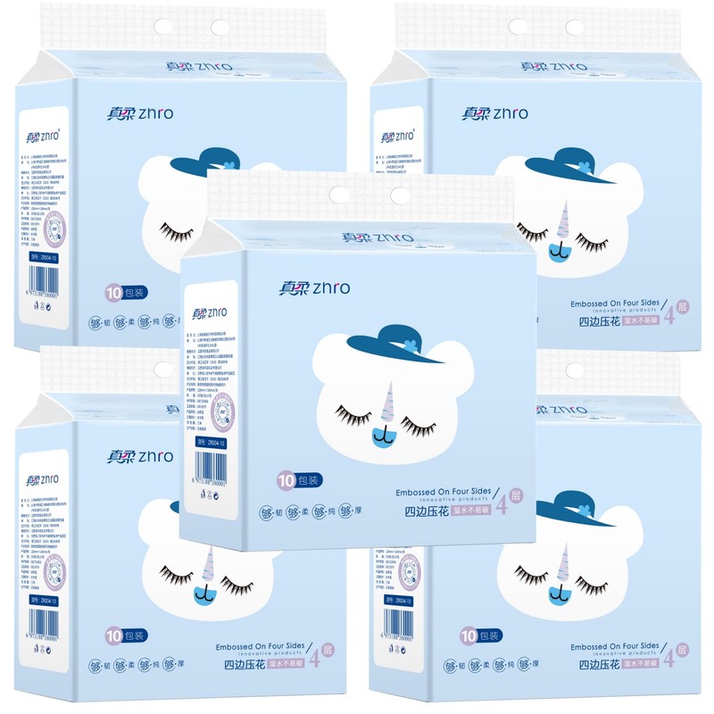 Zhro 4-Ply Premium Facial Tissues, 40 Large Packs (5.6x3.6x2.7") -