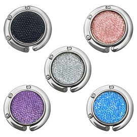 FOME Handbag Hanger, Set of 5 Foldable Purse Hook Purse Table Hook Holder Round Bling Bag Hanger Hook 1.77x3.54in Mixed Color