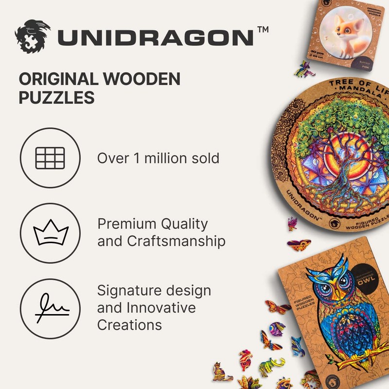 UNIDRAGON Wooden Jigsaw Puzzles - Lovely Tiger, 273 pcs, King