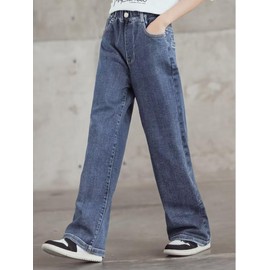 Flyswiner Fashion Pants for Girls Wide Leg Pants High Waisted Straight Jeans Casual Baggy Trousers Denim Blue 130 6-7 Years