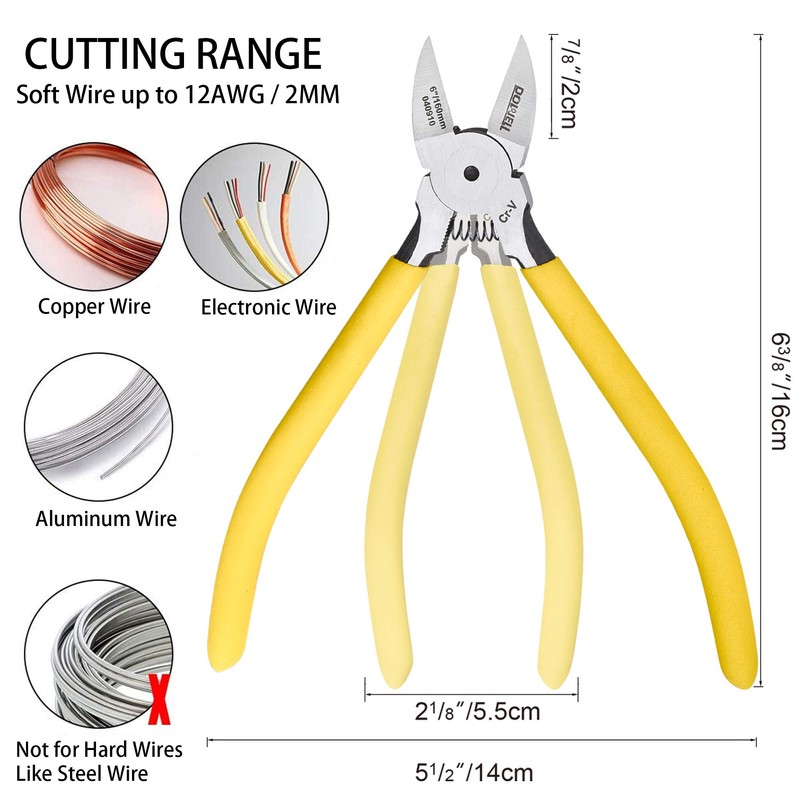 DOWELL Micro Wire Cutter Diagonal Flush Cutters 6 Inch Precision