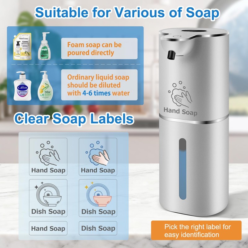 Automatic Foaming Soap Dispenser with Digital Display, 6-Level Foam Adjustable,