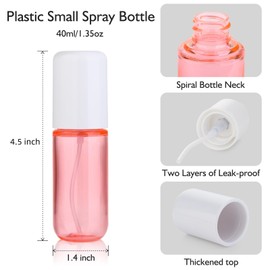 Aeibxiy Small Spray Bottles Travel Size 1.35oz 40ML, Fine Mist Plastic Spray Bottles, Refillable Empty Spray Bottle for Toners, Perfume, Face& Hair Spray