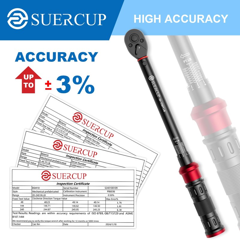 SUERCUP 1/4 3/8 1/2-inch Drive Torque Wrench - 3Pcs Torque