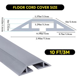 Pangda Floor Cable Cover Extension Cord Cover Protector Outdoor Heavy Duty Cord Protector Hider Soft Organize and Protect Wire on Floor for Home Office or Outdoor Settings(Grey,10 ft)