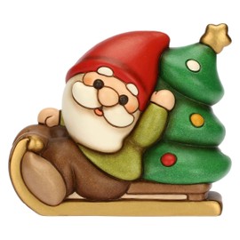 THUN, Oliver Gnome on Sleigh with Tree Made of High-Quality Ceramic, Christmas Collection, Collectable Figures, Gift Idea for Christmas, 13.6 x 10.3 x 18.8 cm
