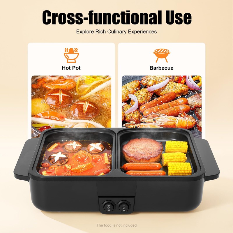 YUASDUU 2 in 1 Electric Hot Pot with Grill, 1200W