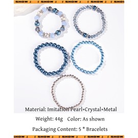 GAUEIOUR 5 Pcs Beaded Bracelets for Women Stackable Boho Style Elastic Crystal Bead Bracelet, Vacation Souvenir Jewelry Set, Women's Fashion Clothing Jewelry Birthday Gift