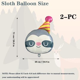 Sloth Balloons Sloth Foil Birthday Balloons Jungle Themed Balloons Kids Birthday Party Supplies Baby Shower Party Decoration Animal Balloons 2pcs