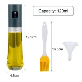 Enreluya Oil Sprayer for Cooking Oil (120 ml), 19.5 x 4.5 cm Oil Sprayer, Set Stainless Steel Funnel Cleaning Set Included, for Grilling, Salad, Baking, Green