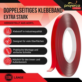 proferca Doppelseitiges Klebeband Extra Stark Xtreme 10mm x 10 Meter | Transparentes Nano Tape für Innen & Außen | Klebeband Doppelseitig Extra Stark