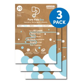 Pura Vida Eco Laundry Detergent Sheets - 90 Sheets (up to 180 Loads) - Unscented - Ideal for Travel, Baby Clothes - Compact, Liquidless, Hypoallergenic, Eco-Friendly, Plastic-Free Solution