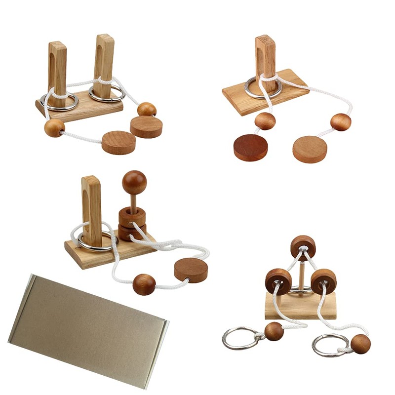 Brain Teaser Puzzle Wooden Threading Rope Loop Puzzle Luban Lock