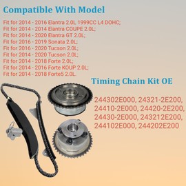 ZumuraAuto Engine Timing Chain Kit for 2014-2016 Elantra, 2016-2019 Sonata, 2014-2020 Tucson Cam Phaser VVT Set 2.0L G4NC G4NA Replace# 24321-2E200 244302E000 24410-2E000 24420-2E200 24430-2E000