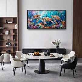 Quorin Sea Turtle Large Wall Art Coastal Ocean Coral Pictures Colorful Undersea Wall Decor Coral Reef Canvas Print Painting Artwork for Bathroom Living Room Bedroom 60L x30W