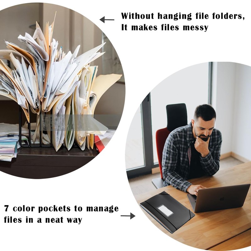 TRANBO 7-Pockets Hanging File Folder with Retractable Hooks for Filing
