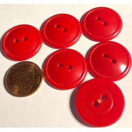 Unbranded Set of 6 Vintage NOS Glossy Red Plastic Sew-thru Buttons 7/8" 22.5mm 14805