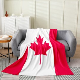 Flag of Canada Flannel Fleece Throw Blanket Kids,Maple Leaf Fuzzy Blanket for Bed Sofa Couch,All Season Red White Bed Blanket Breathable Plush Blanket Room Decor Twin 60"x80"