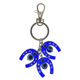 ravo Team Horseshoe and Blue Evil Eye Keychain w/Clasp Lock - Sign of Protection and Blessing - Home Keys & Office Bag Decorative Things & Accessories - Car Ornaments for Rear View Mirror