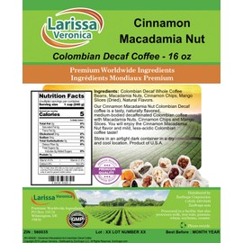 Cinnamon Macadamia Nut Colombian Decaf Coffee (Gourmet, Naturally Flavored, Whole Coffee Beans) (16 oz, ZIN: 560035)