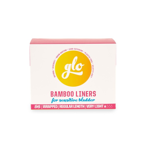 glo Natural Bamboo Light Incontinence Liners for Women Ultra-Thin, Heavy Period, Mega Pack (96 Liners)