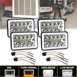 AMUNIESUN 4PCS 4"X6" Inch LED Headlights Compatible With Trucks Kenworth Peterbilt 378 357 379 -Rectangular H4651/H4642/H4652/H4656/H4666/H4668/H6545 Headlight Replacement Sealed Beam