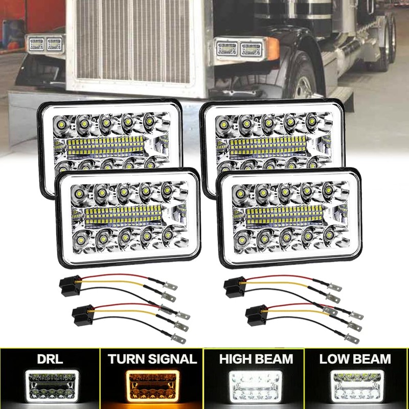 AMUNIESUN 4PCS 4"X6" Inch LED Headlights Compatible With Trucks Kenworth