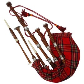 AAR Scottish Bagpipe Rosewood Royal Stewart Tartan Natural Color with Silver Plain Mounts Free Tutor Book, Carrying Bag, Drone, Reeds(USA)