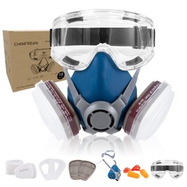 CHINFREAN Respirator Mask Reusable Half Facepiece Respirator Mask with Filter for Chemicals Sanding Painting Welding Woodworking (respirator mask with filters and goggles)