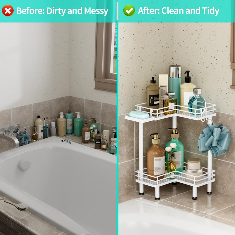 HapiRm Corner Shower Caddy Standing - 2 Tier Shower Organizer