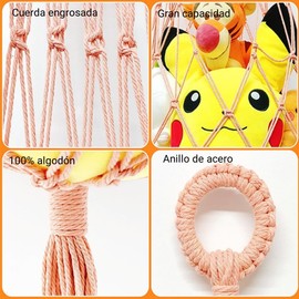 Red de animales de peluche o hamaca Macrame Exhibición de juguetes de peluche: un solo gancho, hamaca para juguetes de peluche, conveniente para paredes de esquina y red para colgar en el techo, almacenamiento de animales (Rosa)