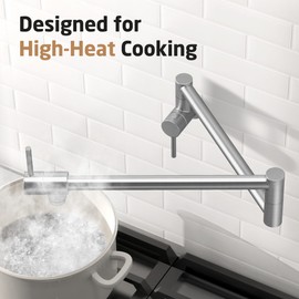 KES Pot Filler Faucet with Heat-Resistant Cartridge, 25.6" Over Stove Pot Filler Brushed Nickel, Kitchen Wall Mount Faucet with 360° Swing Arm, Stainless Steel, NSF Certified, KN926S24LFF18-BS