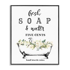 Stupell Industries Fresh Soap And Water Bath Tub Bathroom Design Framed Giclee Art Design By Artist Lettered and Lined