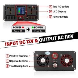 ROADGIVE 2500W Pure Sine Wave Inverter 12V DC to 110V AC, Car Power Inverter with Dual AC Outlets, LCD Display, Smart Cooling Fan for Home, Vehicle, Road Trips, Camping