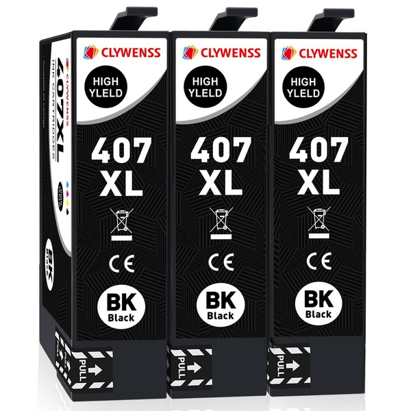 Clywenss 407 XL Printer Cartridges Black Compatible with Epson 407