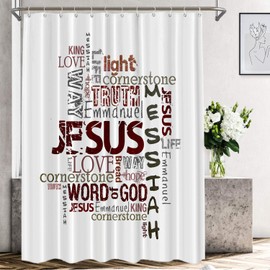Shrahala Words White Decorative Shower Curtain, Christian Words White Worship Church Love Shower Curtain for Bathroom Waterproof Shower Curtain with Grommets 72x72 Inch