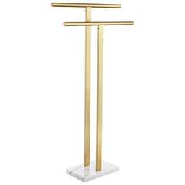 KOKOSIRI Standing Towel Rack for Bathroom Floor 2-Tier Towel Holder Free Stand with Heavy Marble Base Thicken Steady Design Gold Stainless Steel THS0005-BG
