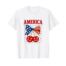 Cute America Cherries Coquette Bow Funny 4th Of July T-Shirt