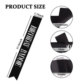 Exacoo Birthdy Baddie Sash with Silver Foil Soft Satin Black Funny Birthday Sashes for Women Men Party Favors Decorations Happy Birthday Girl Boy Sash Baddie Accessories