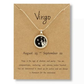 Gold Star Sign Coin Charm Pendant Chain Necklace – Night – Virgo (23rd August - 22nd September) - Zodiac Constellation Horoscope Celestial Astrology Jewellery - Women Men Gift