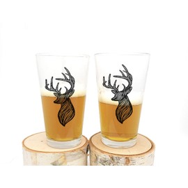 Pint Glasses by Black Lantern – Handmade Craft Beer Glasses and Bar Glassware – Deer Organica Design (Set of Two 16oz. Glasses)