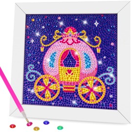 QEUOYSS Diamond Art Kit for Kids with Wooden Frame Art and Crafts for Kids Ages 6-8 -10-12 Easy to DIY Diamond Art for Kids and Adult Beginners Home Wall Decoration (Princess car)