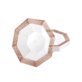 EcoQuality 5 oz Rose Gold Plastic Bowl Octagon Design - Elegant Disposable Serving Bowl for Weddings, Parties, and Special Events - Durable, Reusable Tableware - Perfect for Catering and Buffets (10)