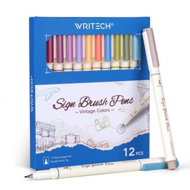 WRITECH Arts - marcador de punta de marcador, punta de fieltro, tinta a base de agua, 12 colores clásico surtidos, ideal para letras, diario, caligrafía (clásico)