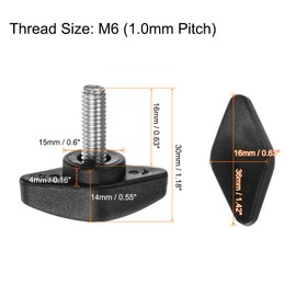 sourcing map 6pcs Tee Wing Knobs M6 x 16mm Metric Male Threaded Stud T Head Plastic Knob Handles Thumb Screws Hand Clamping Tightening Knob Grip Thumbscrew, Black